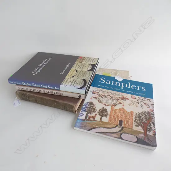 Three books on samplers, plus a book on tartans.